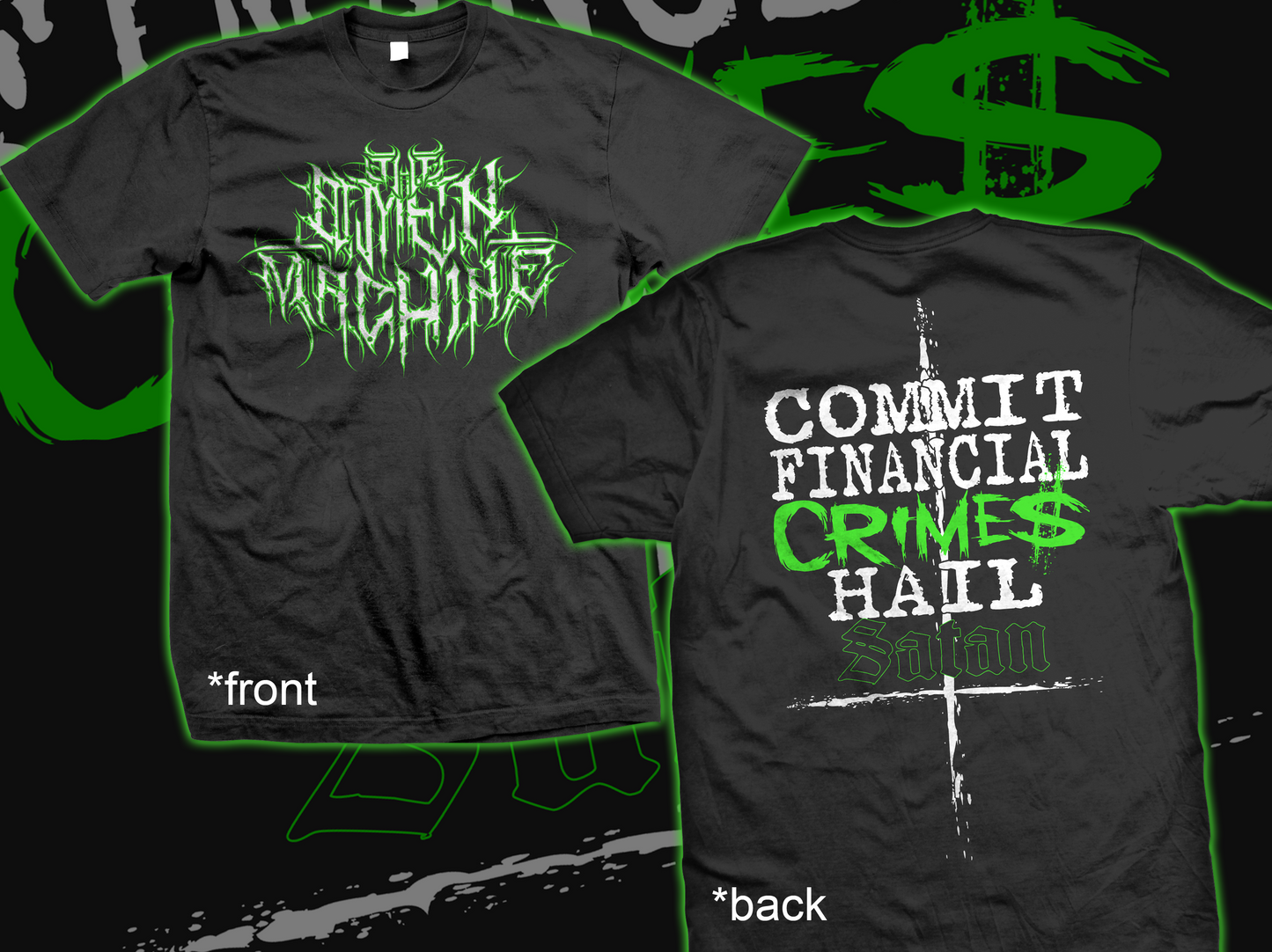 Commit Financial Crimes Hail Satan Logo Tee